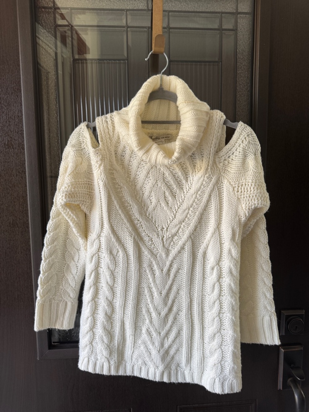 American Rag Cream Cable-Knit Cold-Shoulder Turtleneck